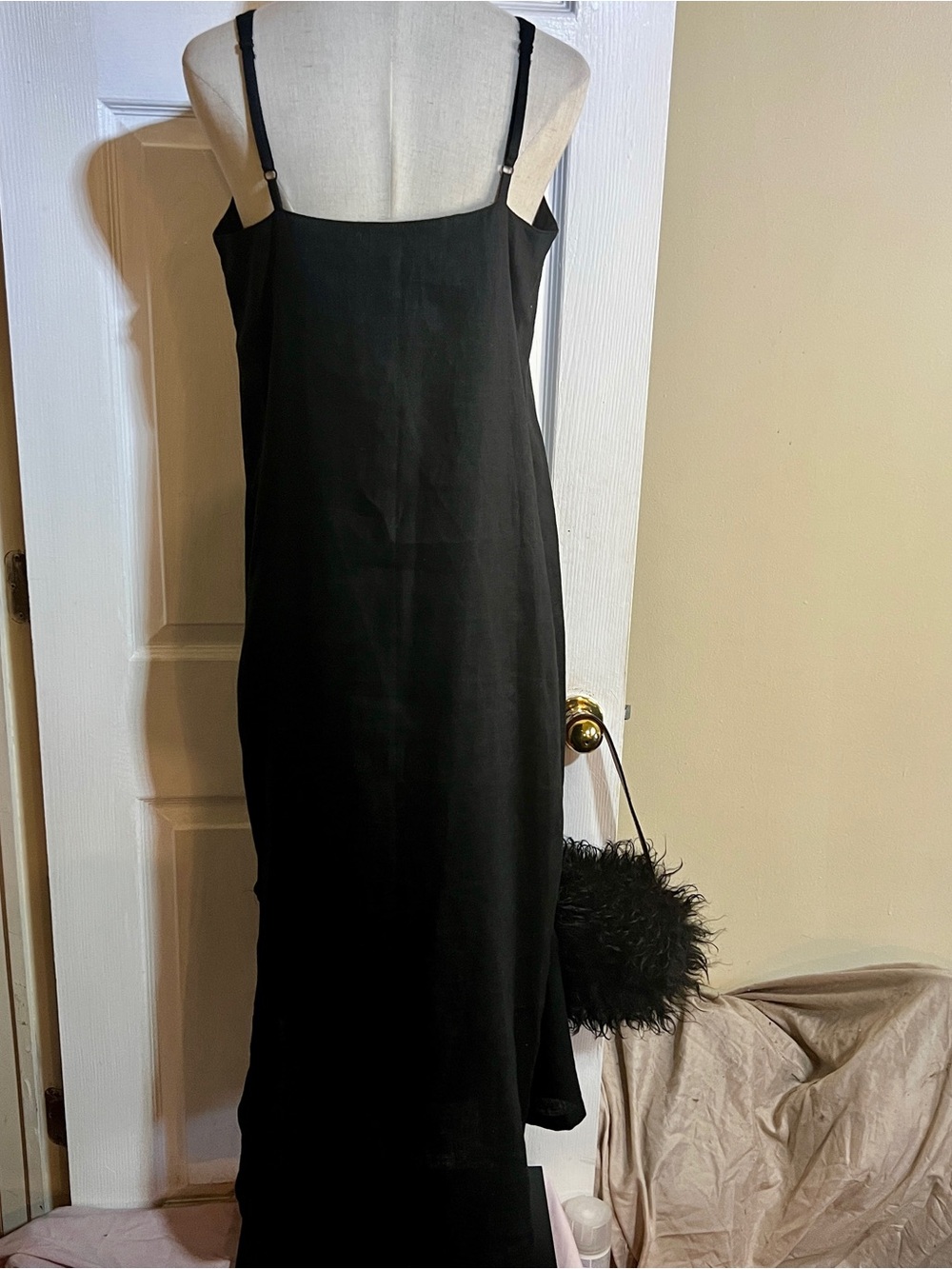 Jams World Vtg‎ 90s Wms Blk Linen Knot Side Slit Tank Boho Casual Midi Dress M - Picture 7 of 12